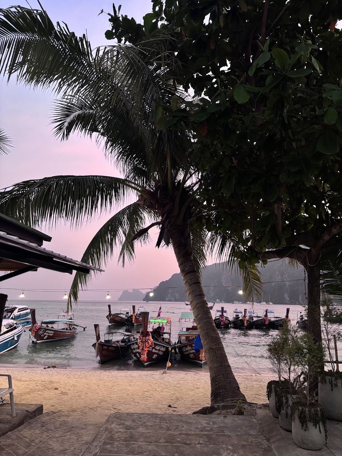 Boats at night on Phi Phi Island – travel guide photo